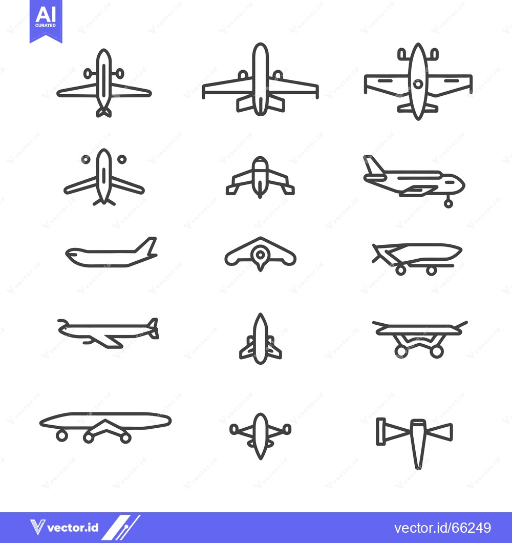 Premium Vector dari Airplane Icons in a Simple Line Style