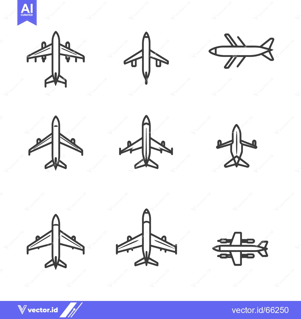 Premium Vector dari Nine Airplane Icons in Line Art Style
