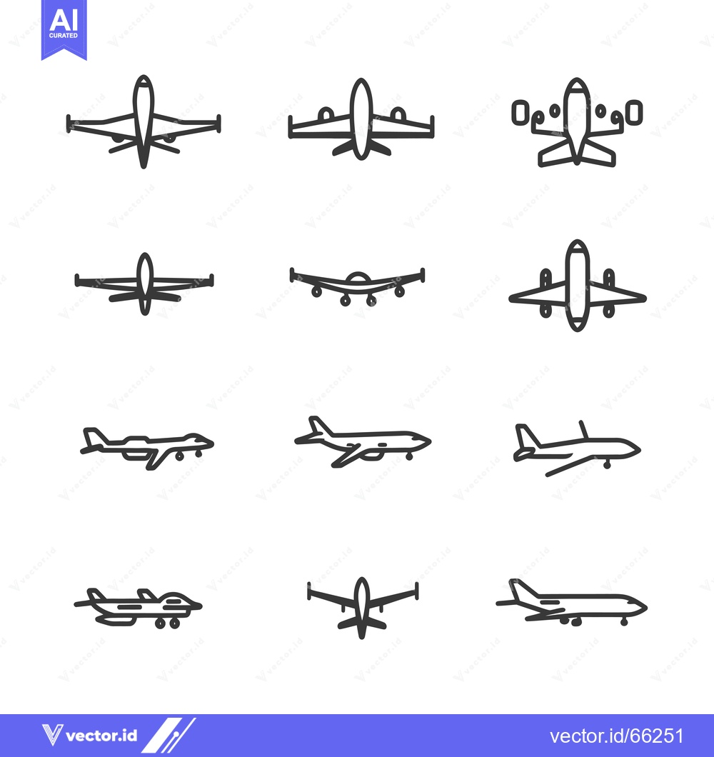 Premium Vector dari Set of Simple Airplane Icons in Different Views and Designs