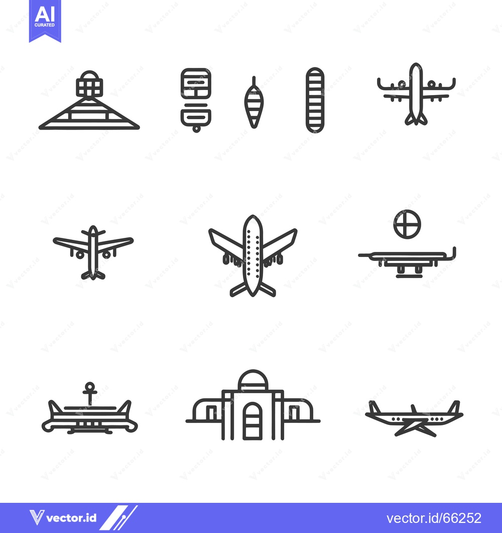 Premium Vector of Set of Airport and Airplane Outline Icons