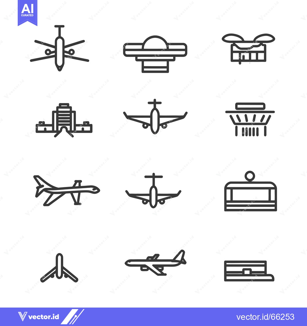 Premium Vector dari Nine Line Drawings of Airport Related Objects