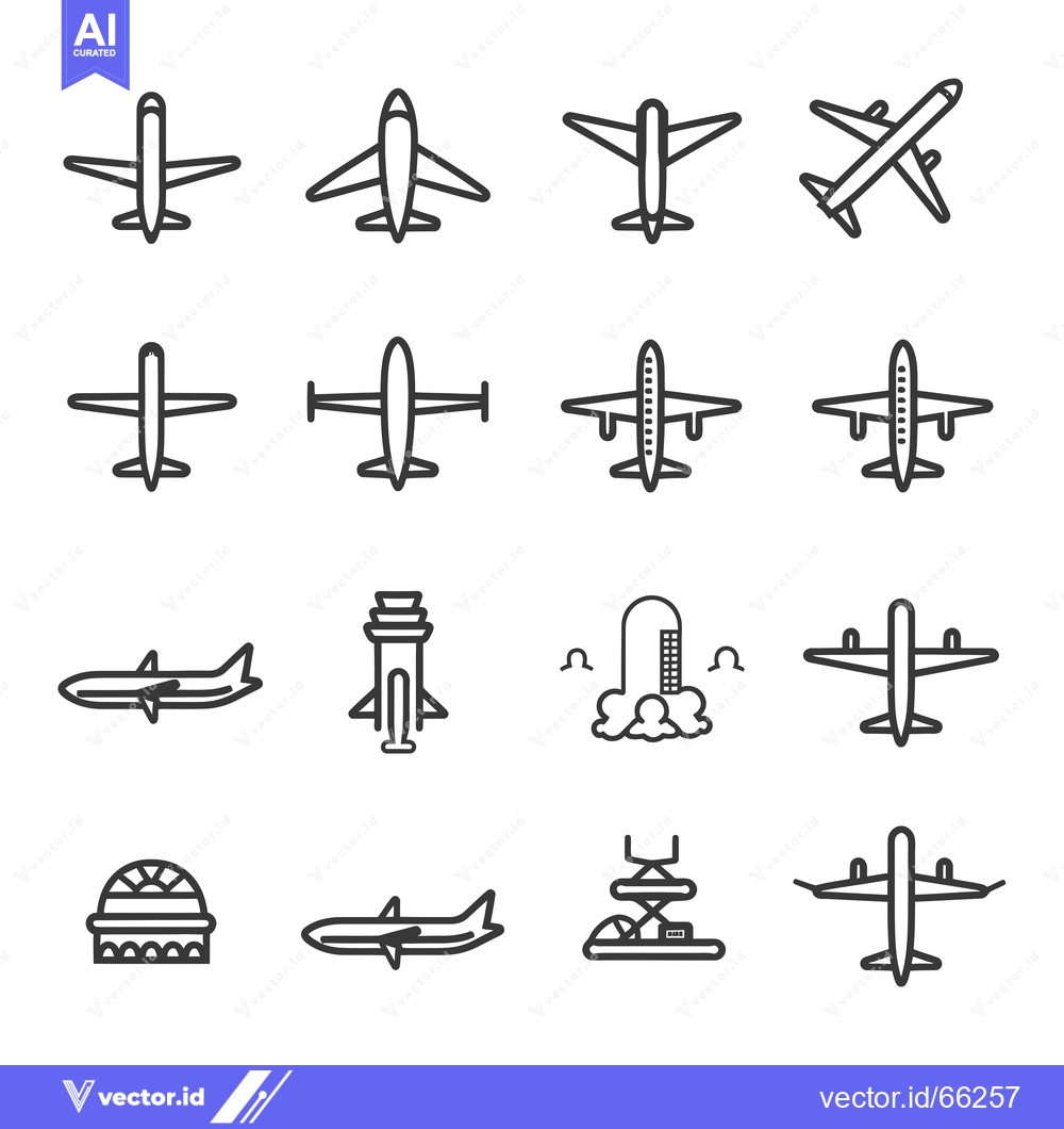 Premium Vector dari Airplane and Airport Icon Set in Outline Style