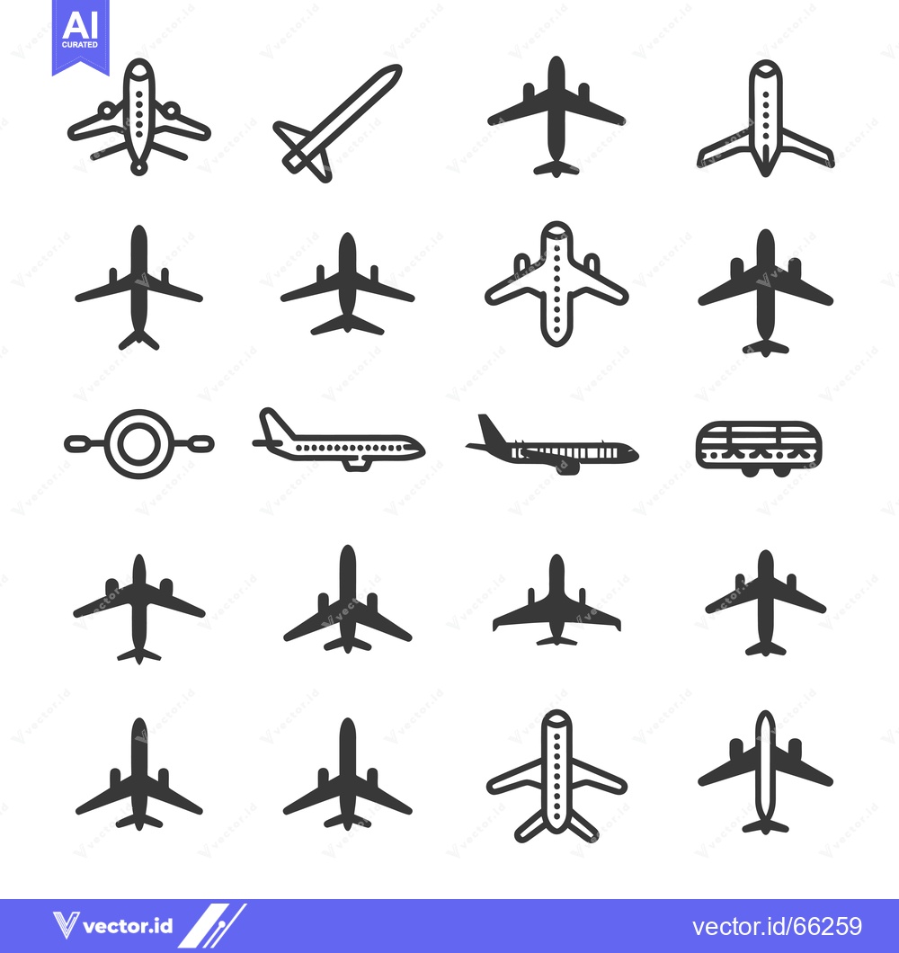 Premium Vector of A Collection of Airplane Icons in Various Styles and Orientations