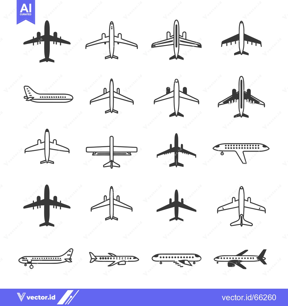 Premium Vector dari Set of Airplane Icons in Different Styles and Orientations