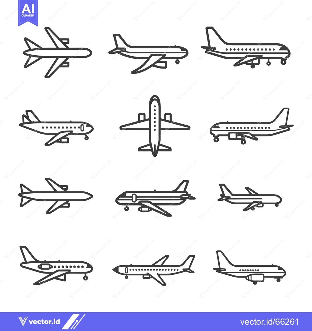 Premium Vector of Collection of Airplane Outline Icons in Various Angles