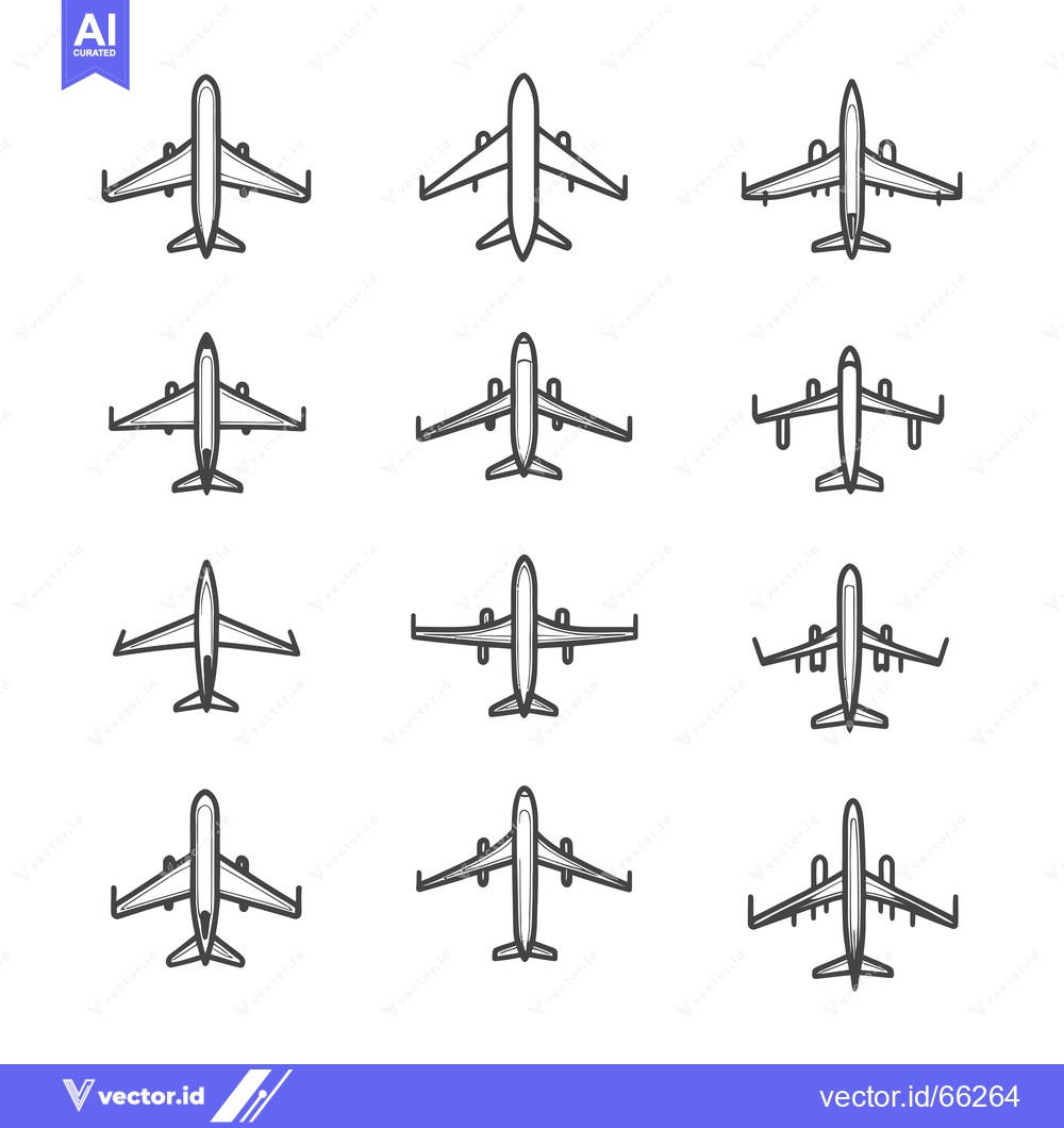 Premium Vector dari Set of twelve airplane icons in a simple line style