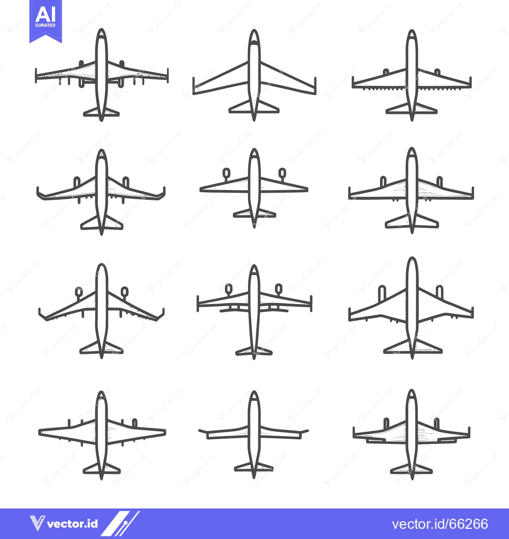 Premium Vector dari Set of Hand-Drawn Airplane Icons Viewed from Above