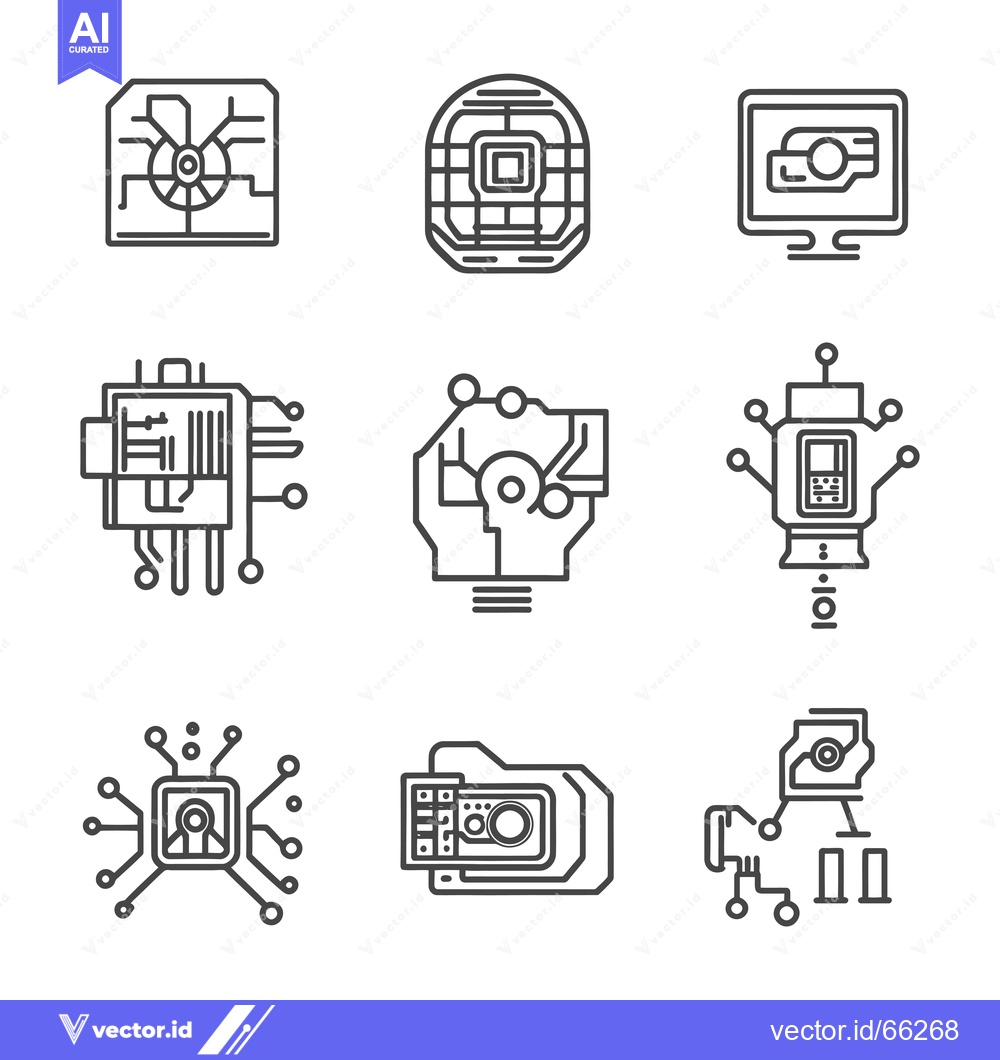 Premium Vector dari Nine Outline Icons Depicting Microchips and Circuit Boards