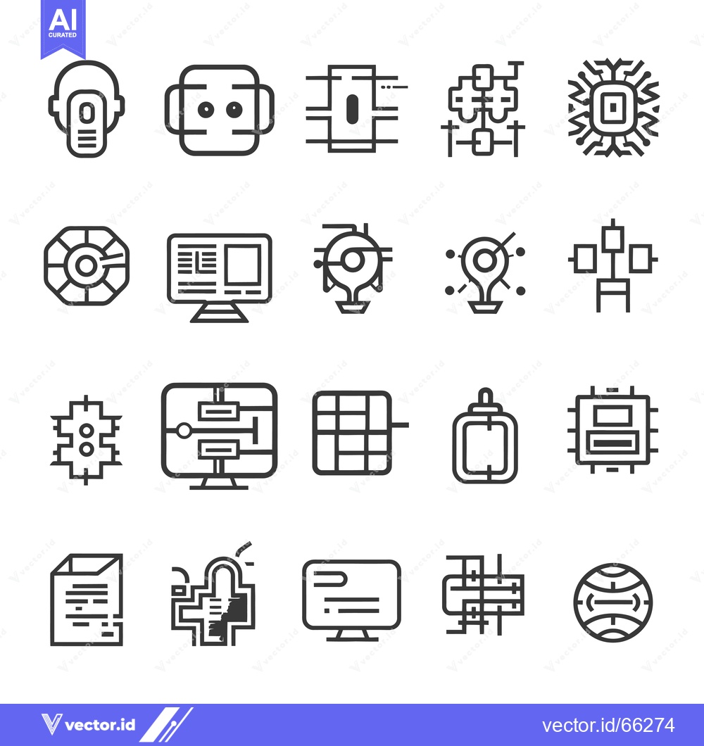 Premium Vector dari A Set of 18 Technology Related Line Icons