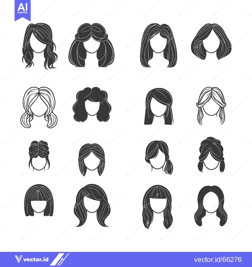 Premium Vector dari Collection of Different Hairstyle Icons for Women