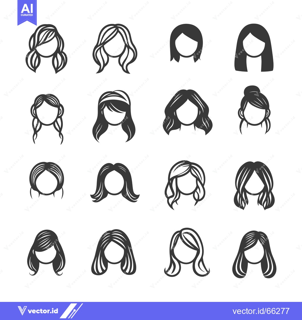 Premium Vector of Collection of Different Hairstyles for Women