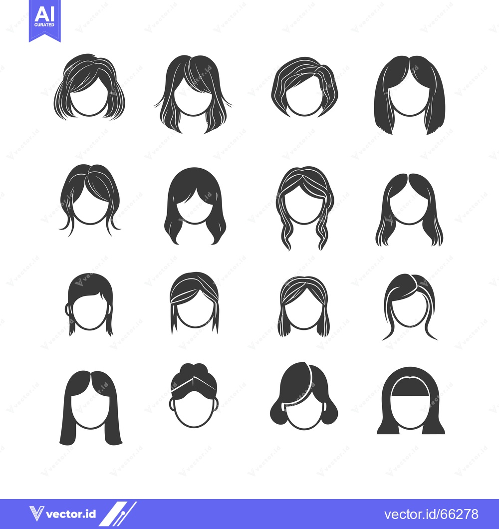 Premium Vector dari Sixteen Black and White Female Hairstyle Icons