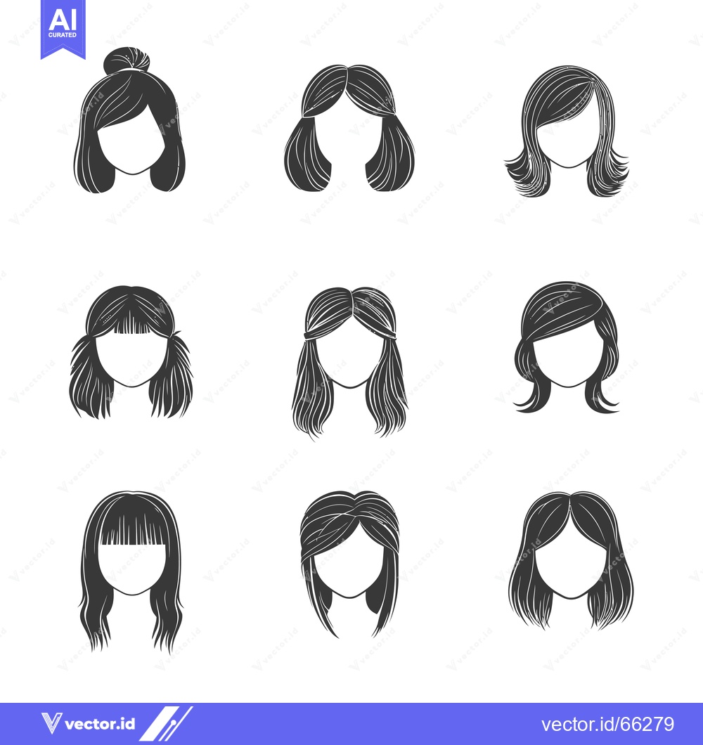 Premium Vector dari Nine Different Hairstyles for Women Illustrated in Black and White