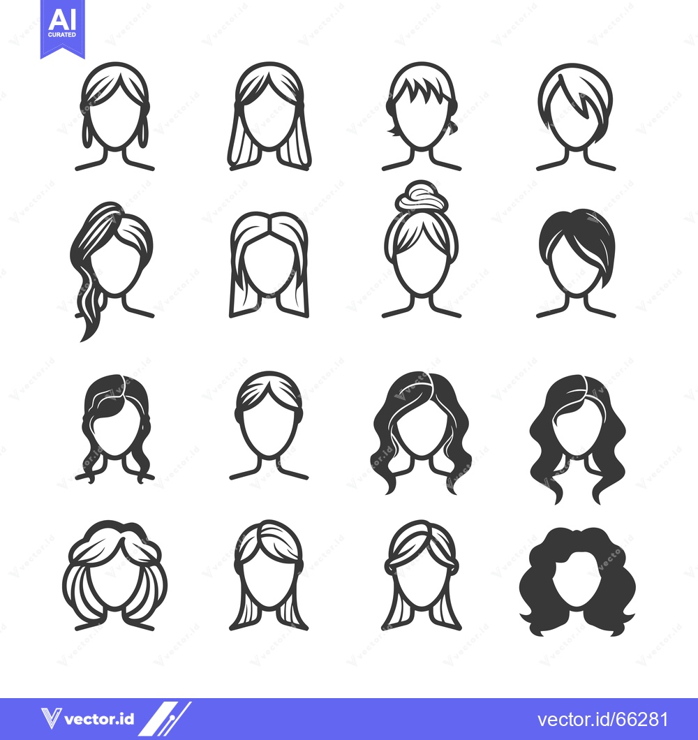 Premium Vector of Collection of Female Hairstyles with Faceless Silhouettes