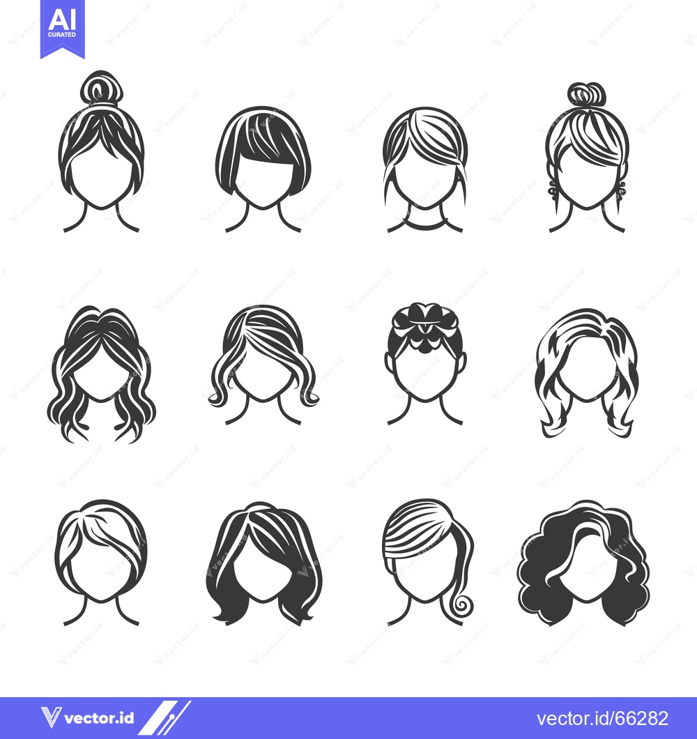 Premium Vector dari Set of  Different Female Hairstyles Icons