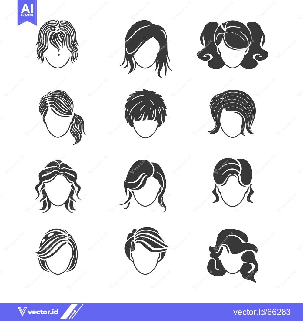 Premium Vector dari Collection of 12 Hairstyles for Women