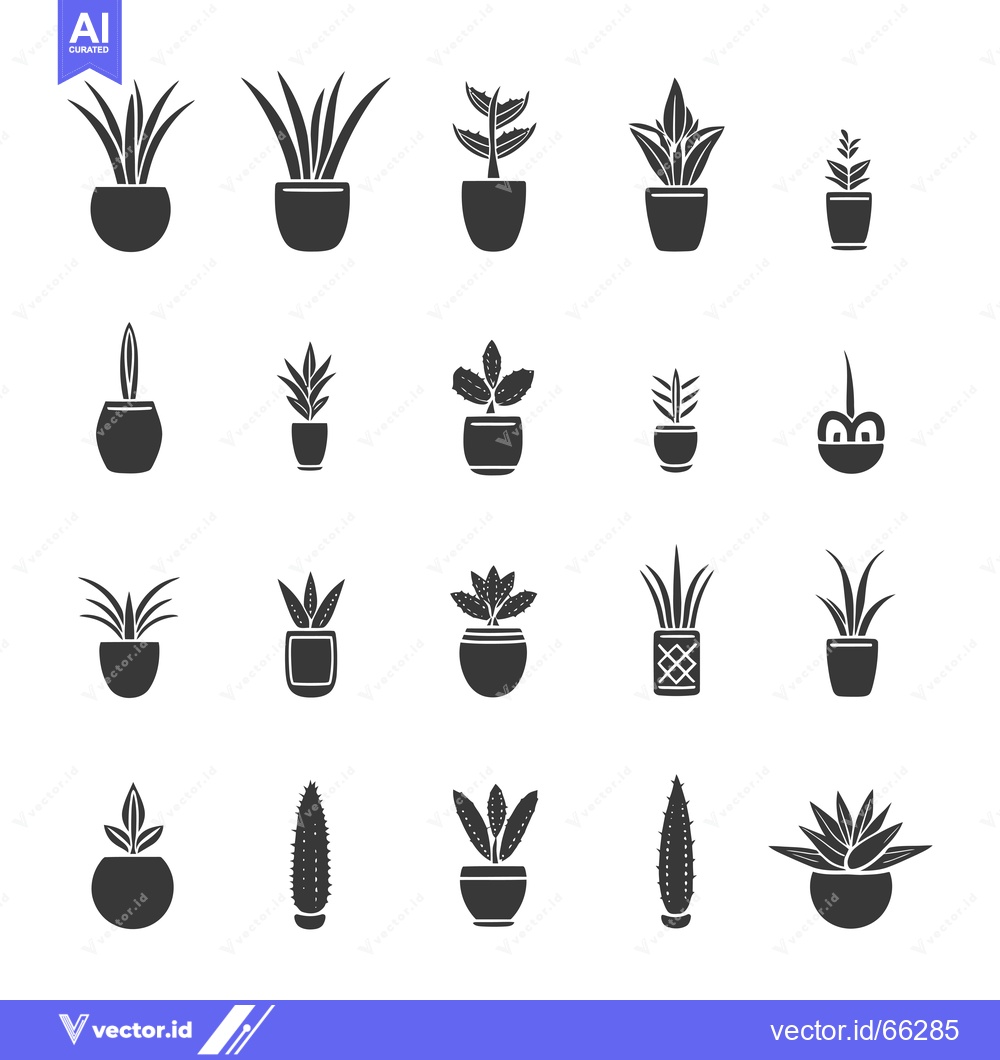 Premium Vector of Collection of potted plant icons in black silhouette