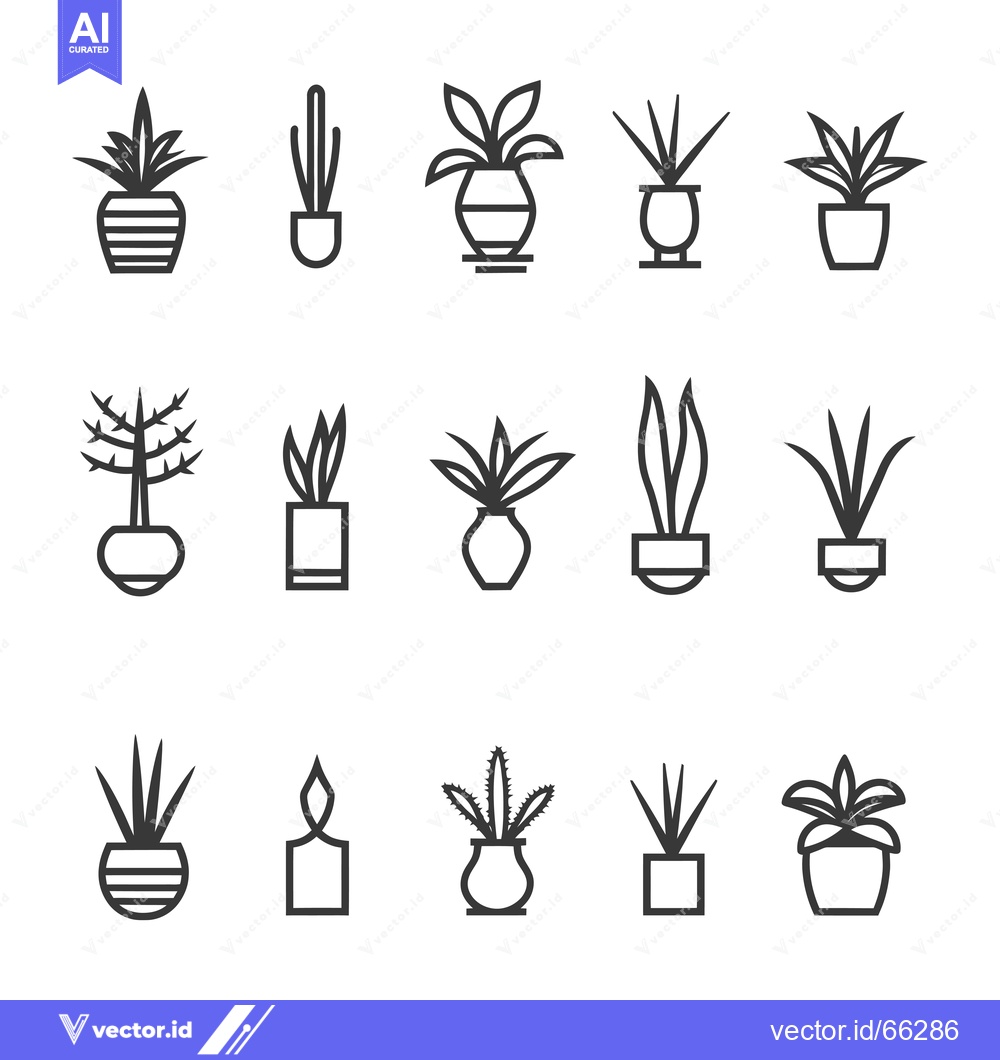 Premium Vector dari Set of Line Icons Representing House Plants in Pots