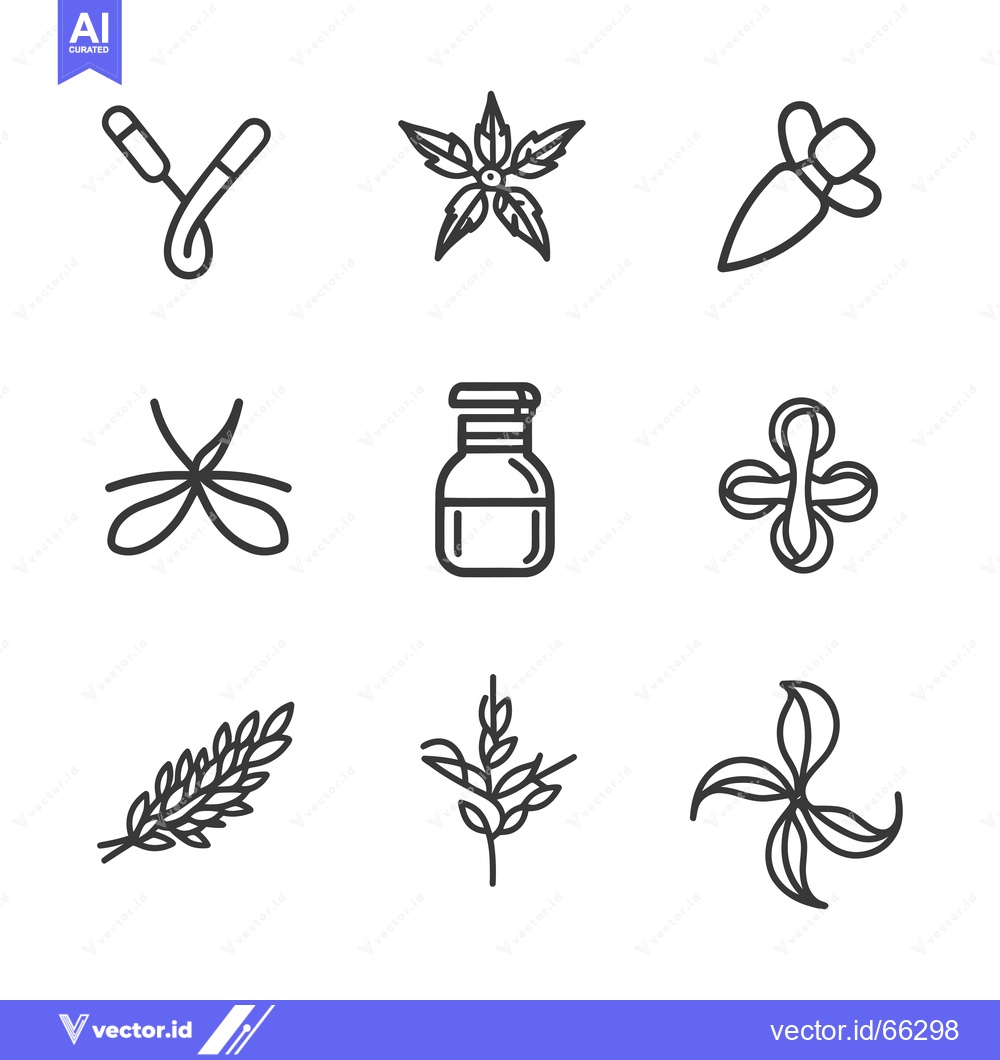 Premium Vector dari Nine Line Drawings of Plants and Herbs