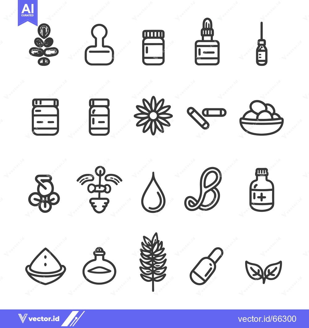 Premium Vector dari Black and White Line Drawings of Herbal Supplements and Ingredients