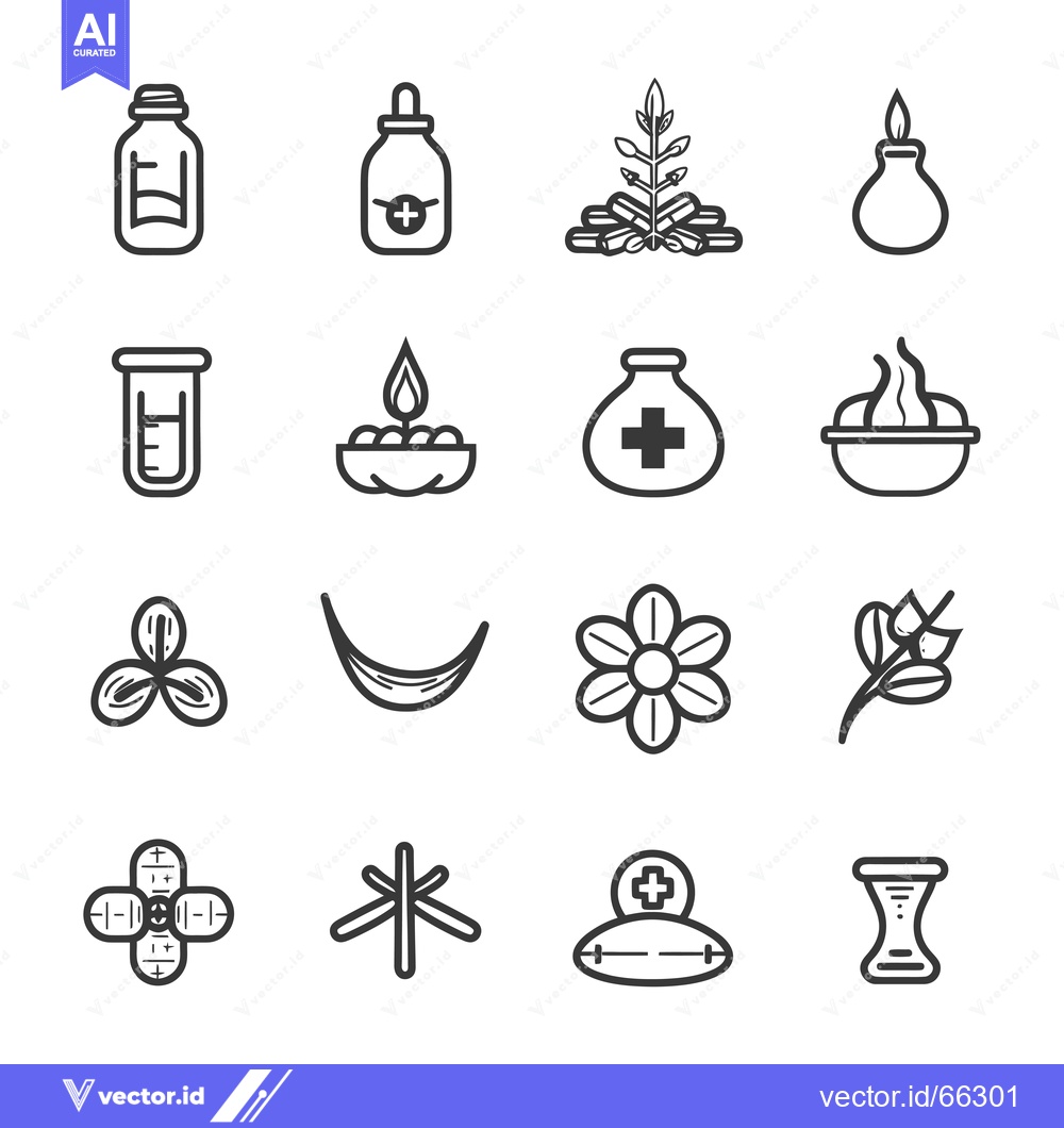 Premium Vector dari Set of Herbal Medicine Icons with Line Style