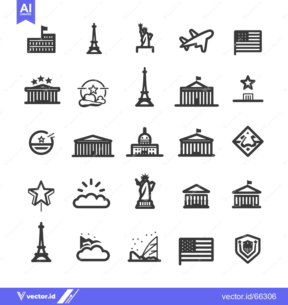 Premium Vector dari A collection of black and white icons depicting famous landmarks and s