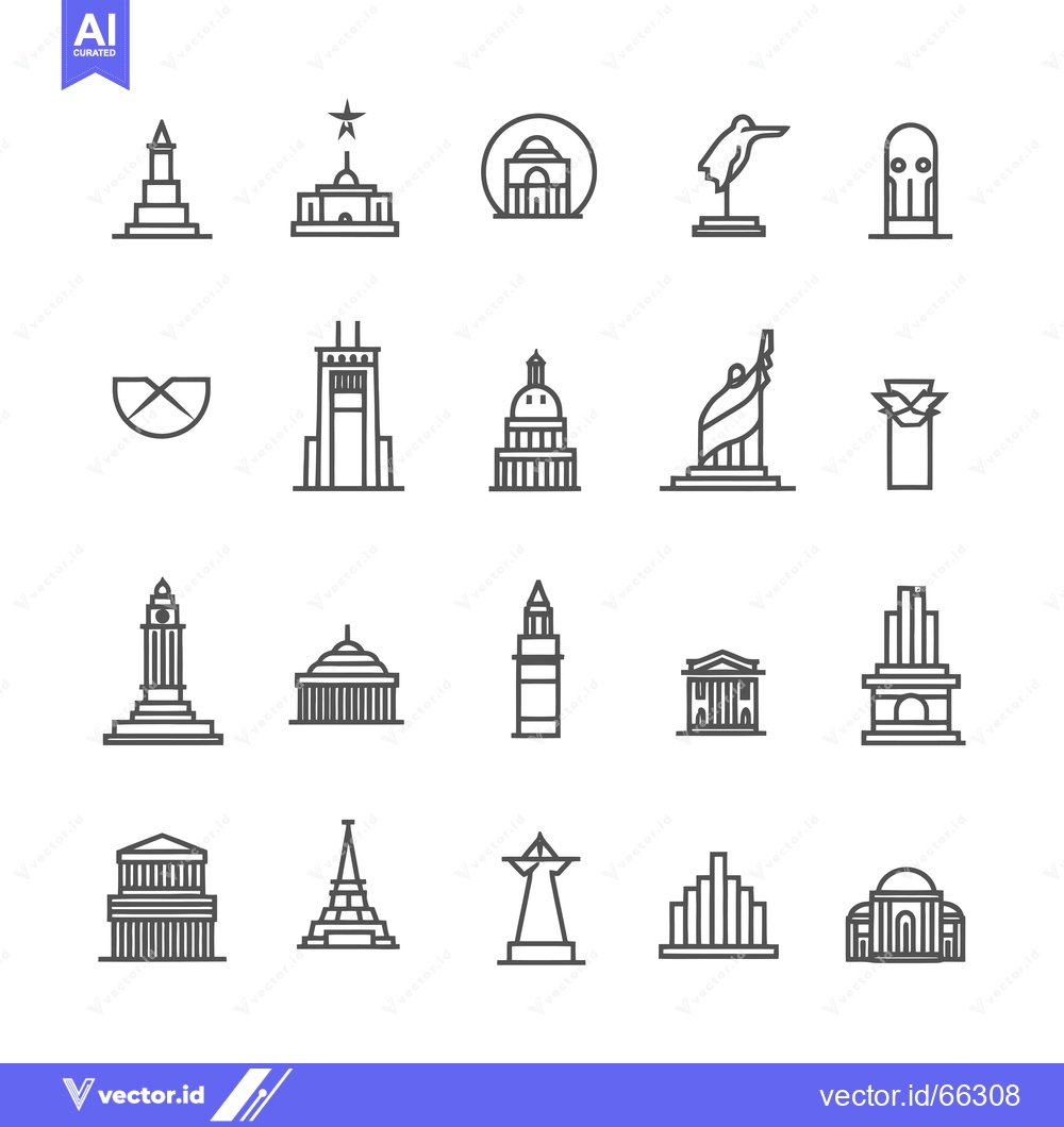 Premium Vector dari Set of Famous Landmarks and Monuments in Line Art Style