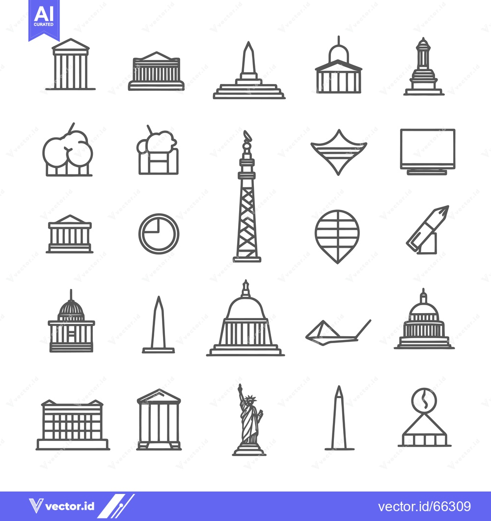 Premium Vector dari Outline Icons of Famous Landmarks and Monuments