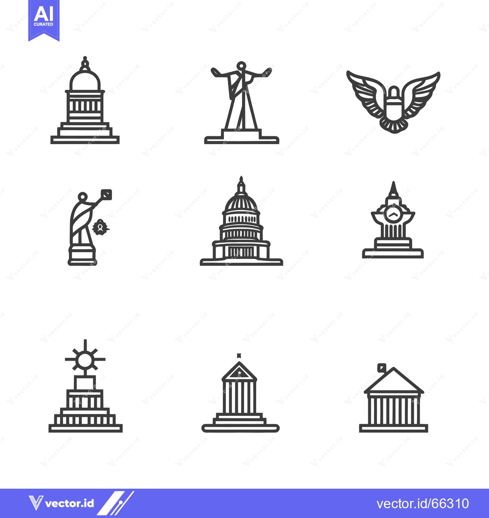 Premium Vector of Line Art Icons of Famous American Landmarks