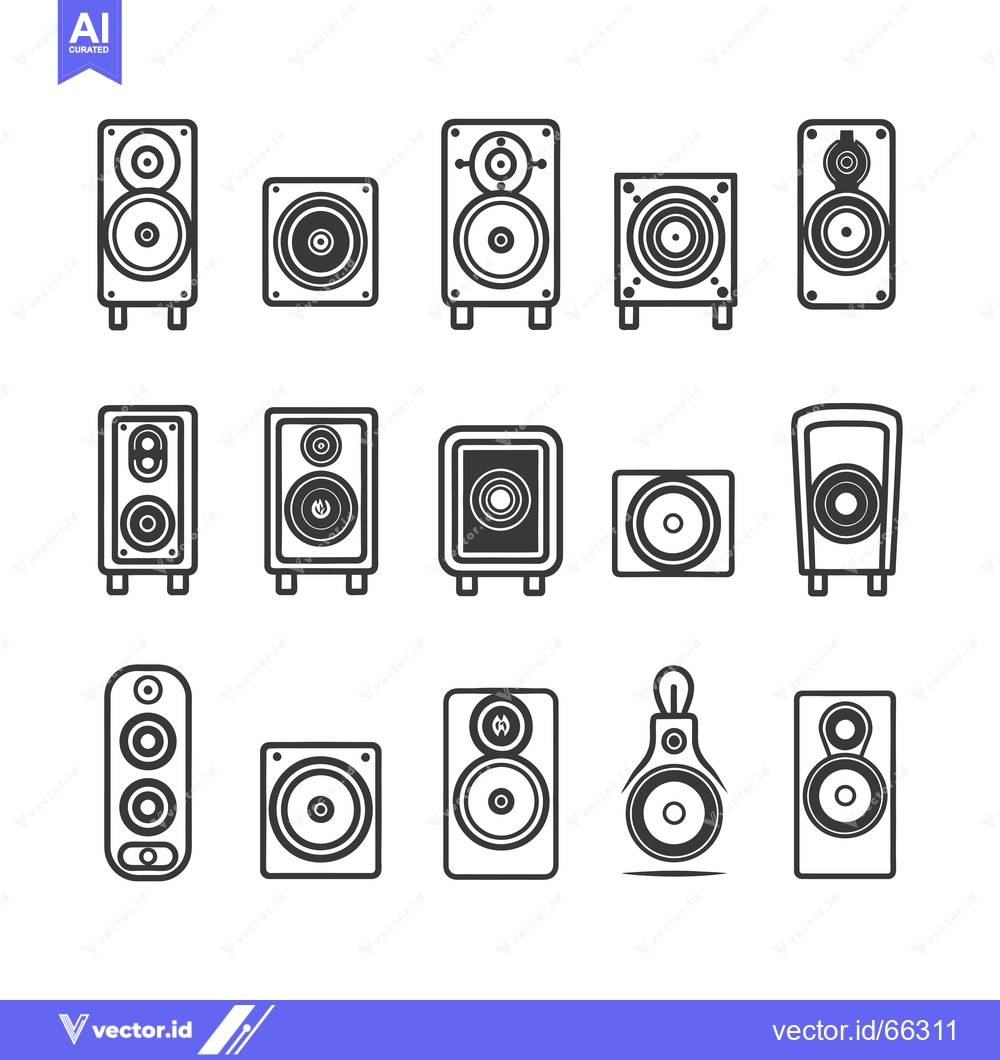 Premium Vector of Collection of Different Speaker Icons in Black and White Outline Style