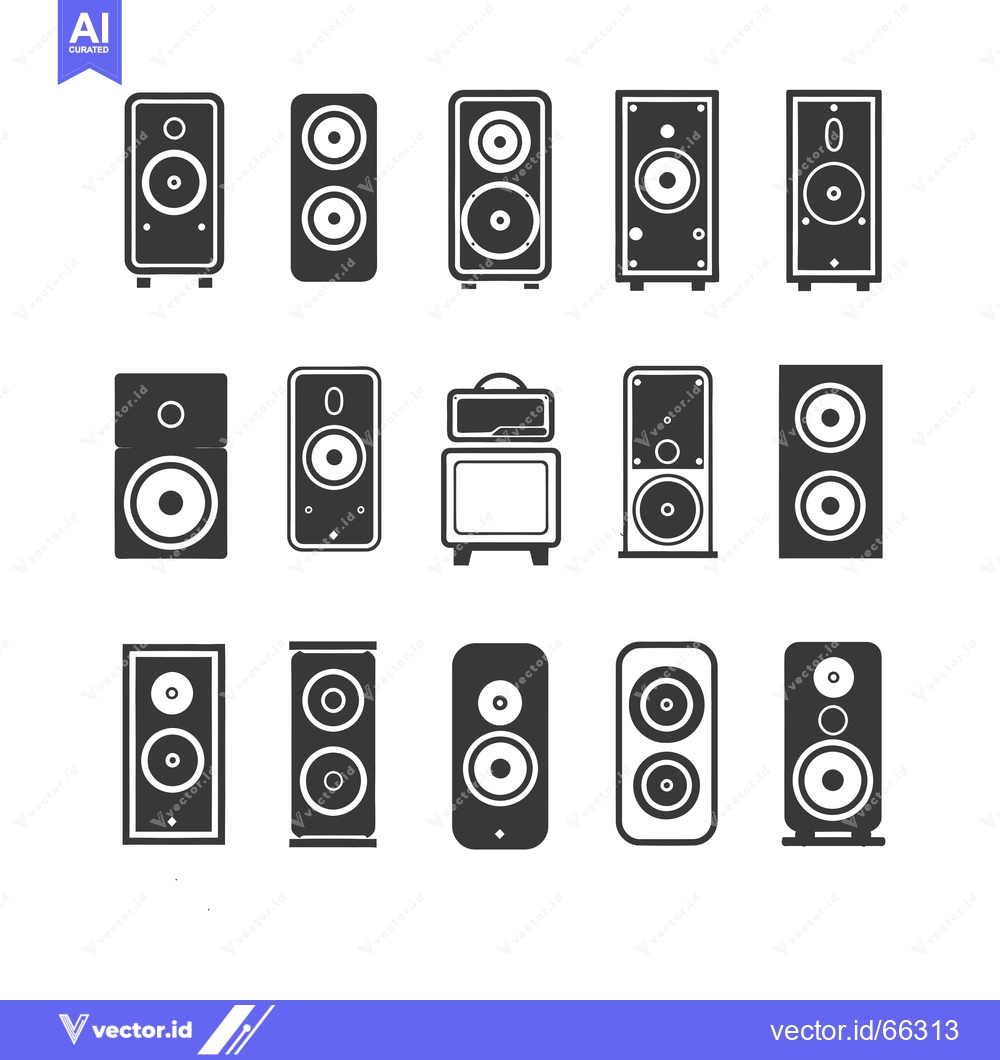 Premium Vector of A Collection of 14 Different Speaker Icons in Black and White