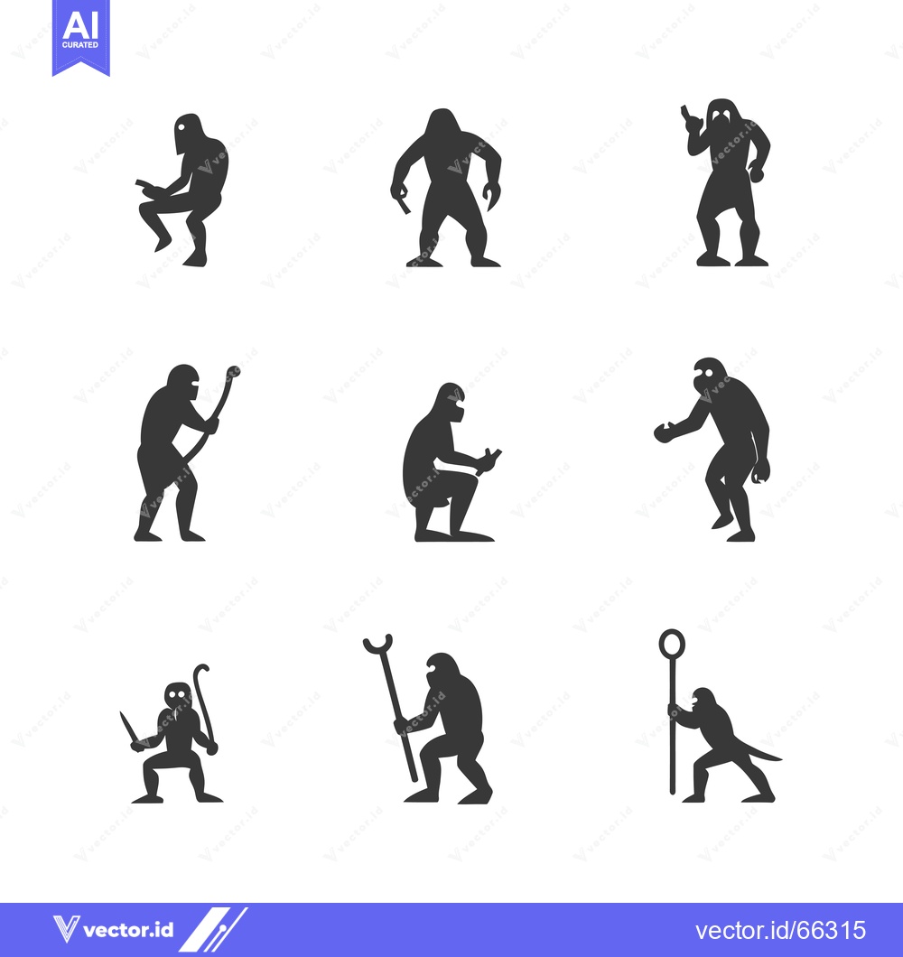 Premium Vector dari Nine Black Silhouettes of Primitive Humans Depicting Various Actions