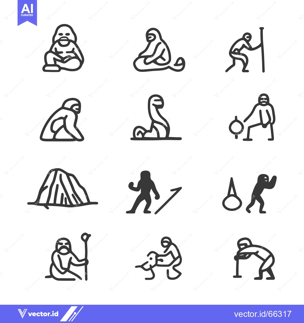 Premium Vector dari Black and White Line Drawings of Primitive Humans