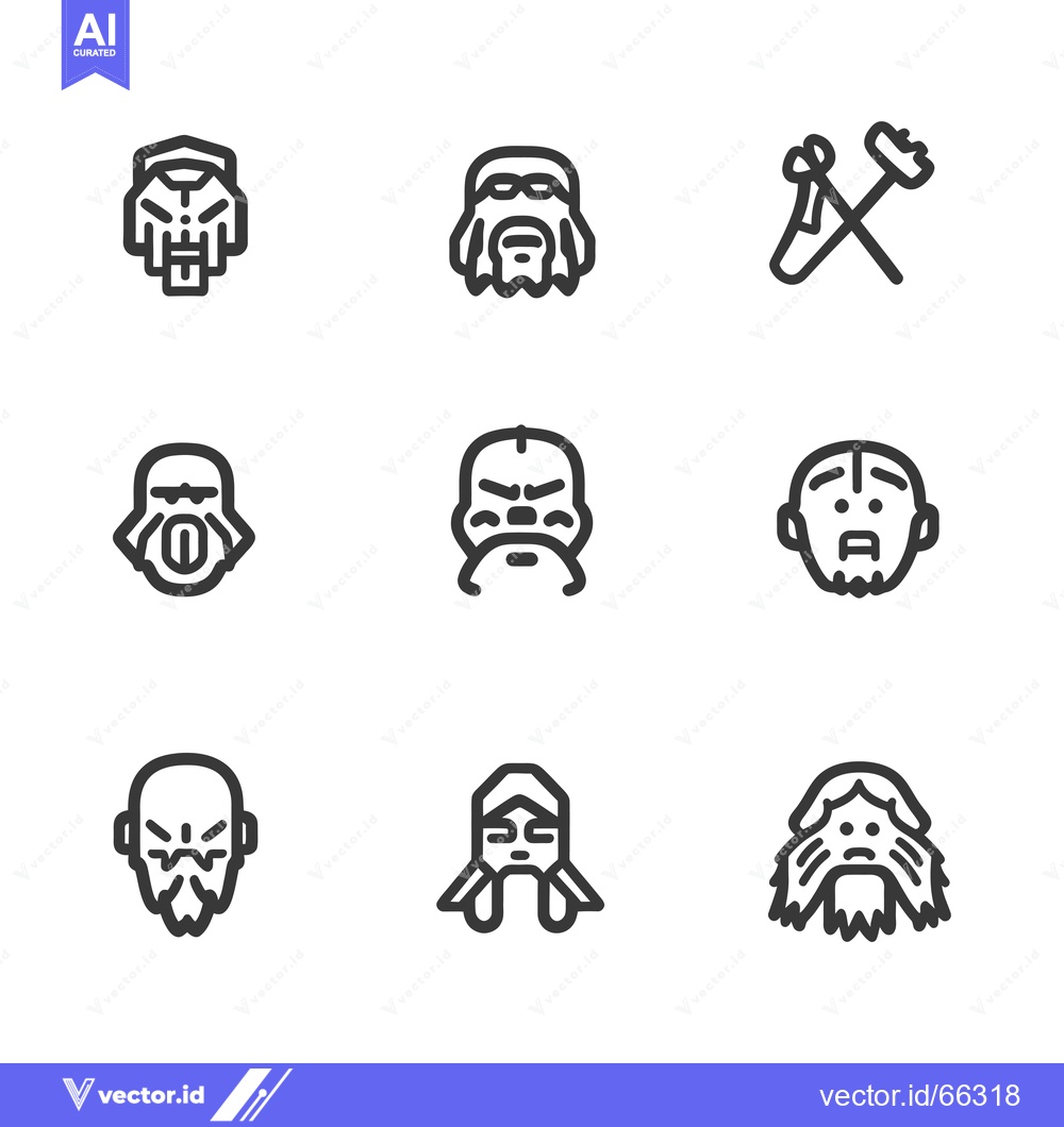 Premium Vector of Set of Nine Line Art Illustrations of Fictional Characters with Facial