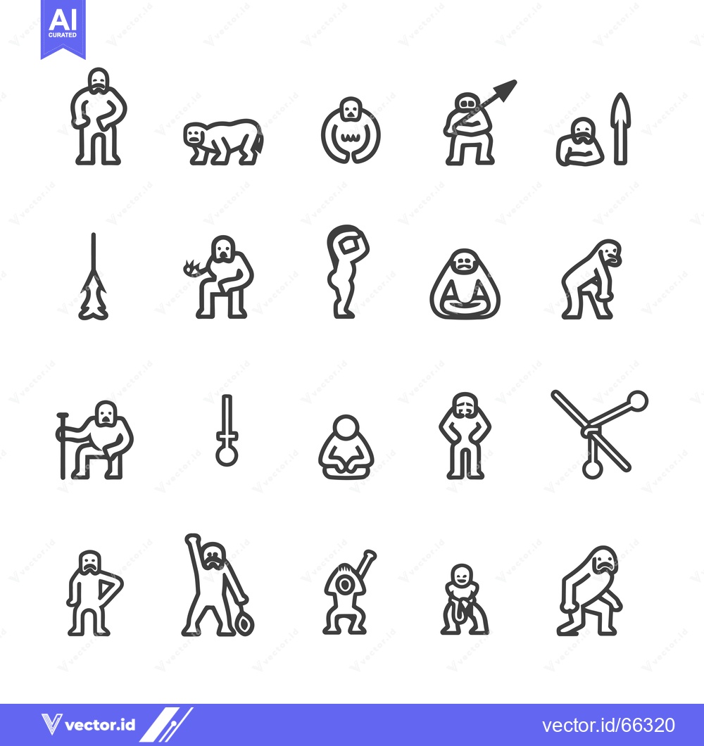 Premium Vector of Collection of Primitive Human Icons in Line Art Style