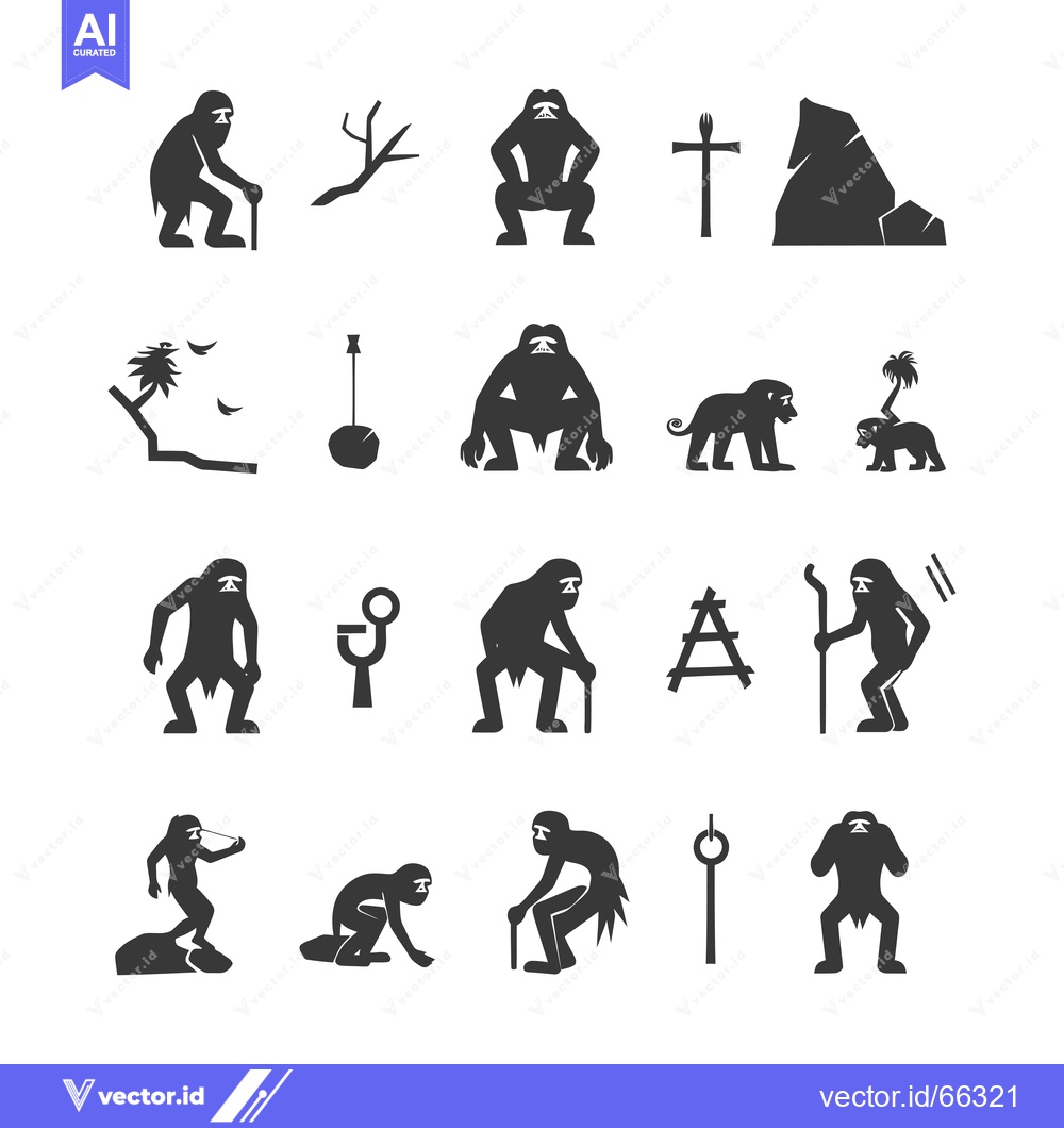 Premium Vector dari Set of Primitive Hominid Icons Depicting Evolution, Tools, and Environ