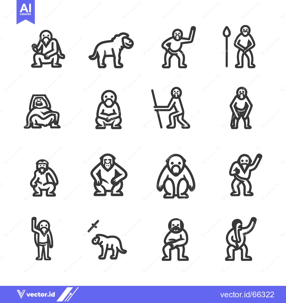 Premium Vector dari Line Drawings of Primitive Humans and Animals