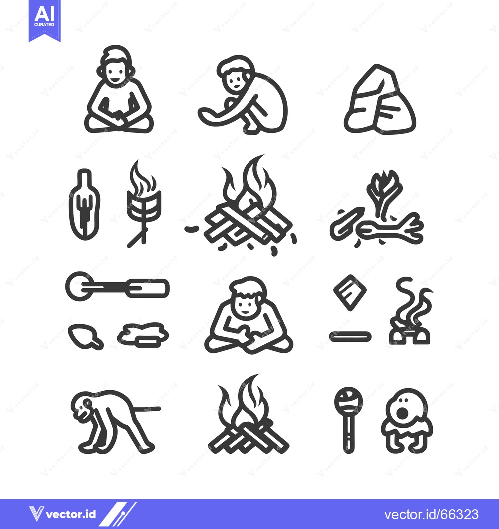 Premium Vector dari Set of line icons representing the discovery of fire
