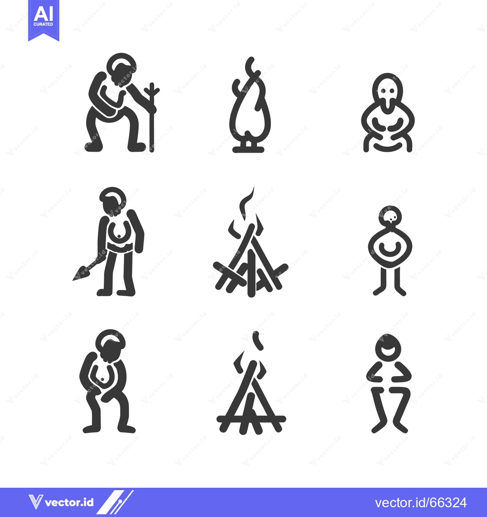 Premium Vector dari Set of Simple Caveman Icons with Fire and Weapons