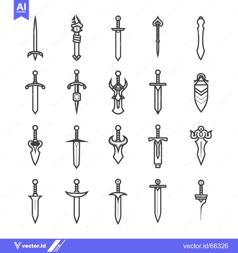 Premium Vector of Collection of Line Art Sword Designs