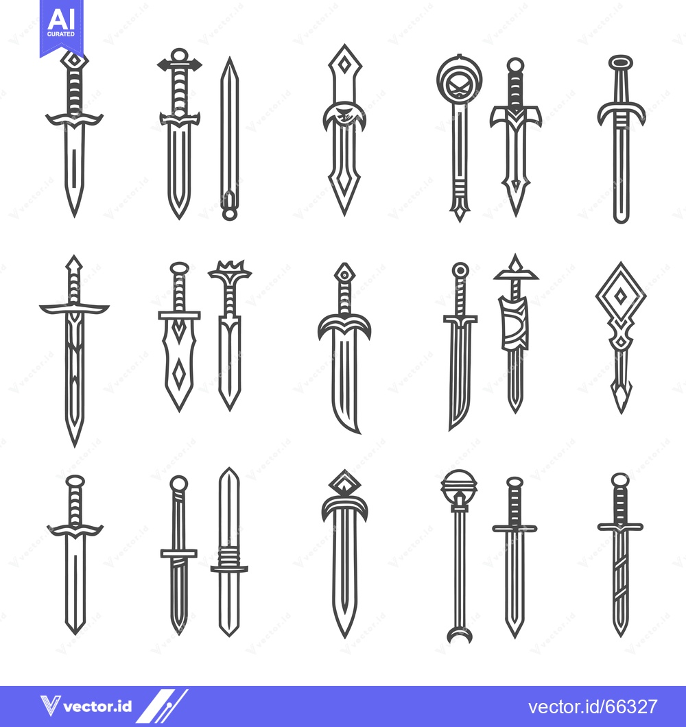 Premium Vector dari A Collection of 21 Sword Illustrations with Varying Designs