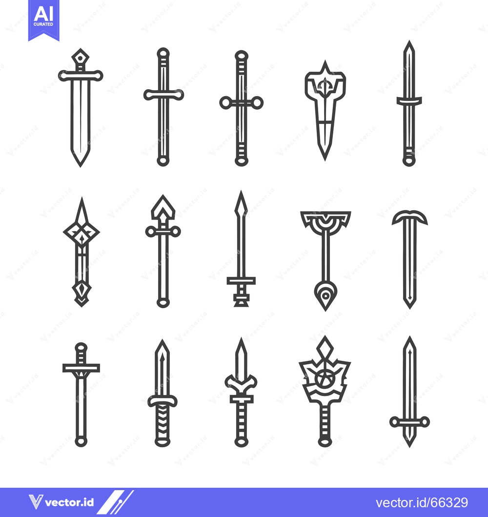 Premium Vector dari A Collection of 15 Unique Sword Line Drawings