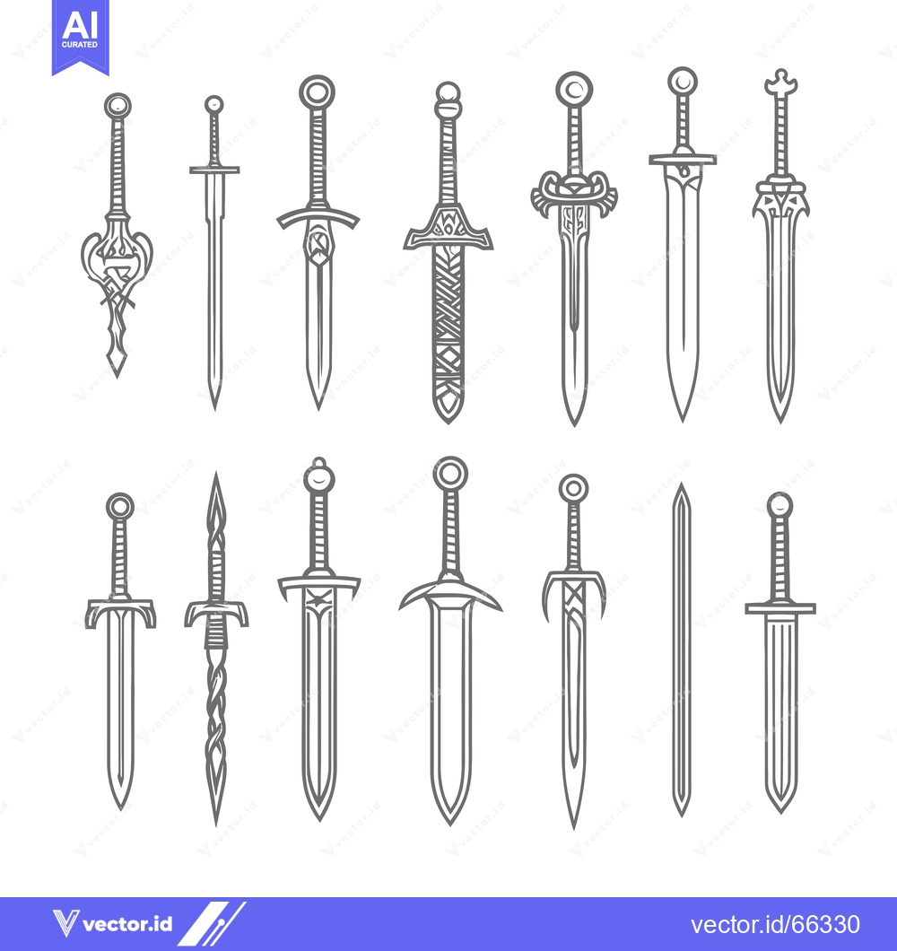 Premium Vector of Collection of Various Types of Swords Illustrated with Simple Line Dra