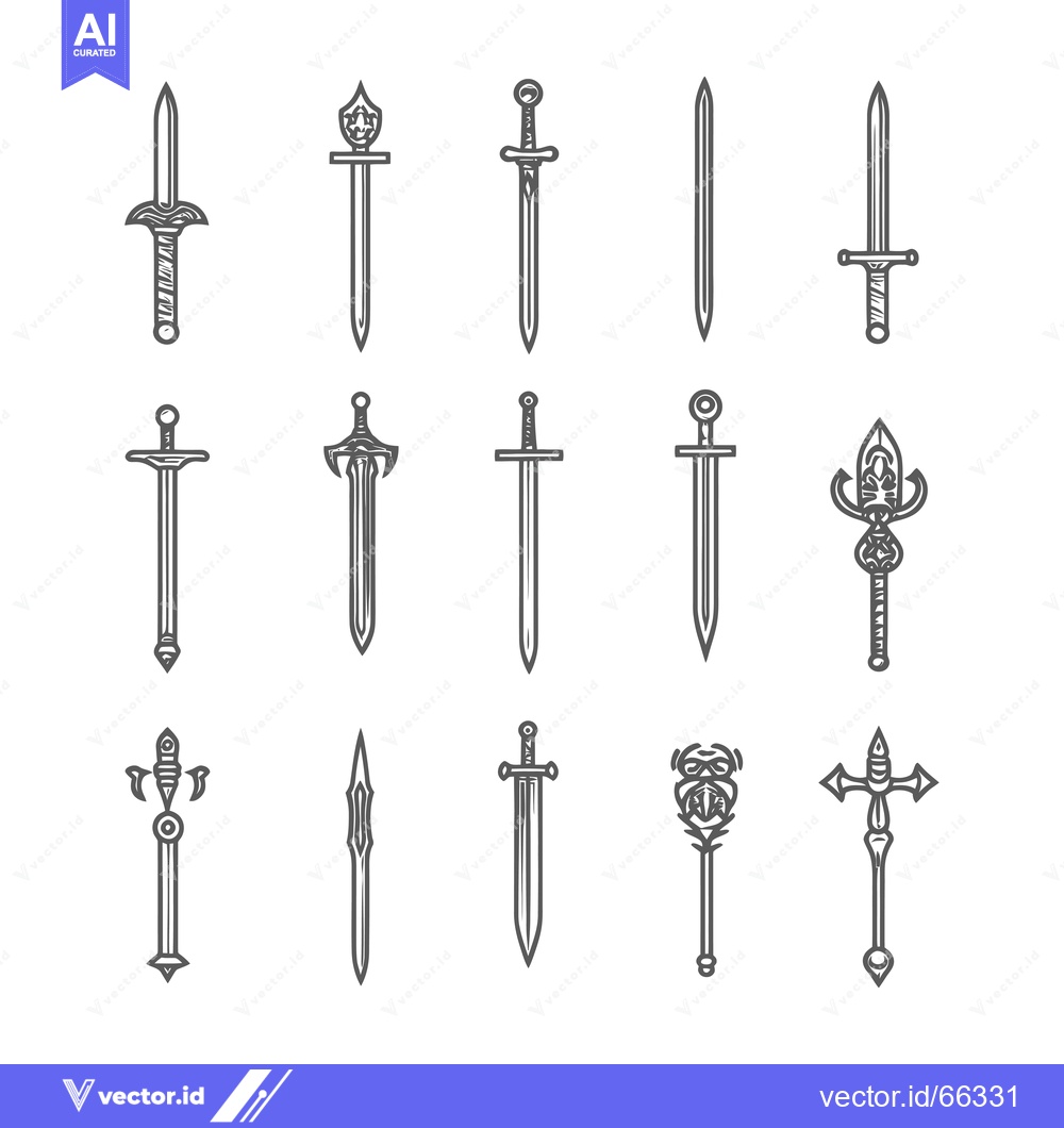 Premium Vector dari Set of Hand Drawn Swords and Weapons with Ornate Designs
