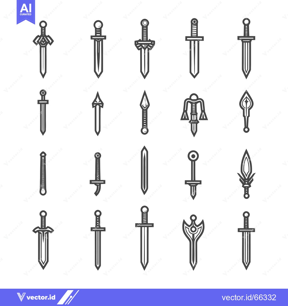 Premium Vector dari Collection of 20 Line Art Sword and Dagger Designs