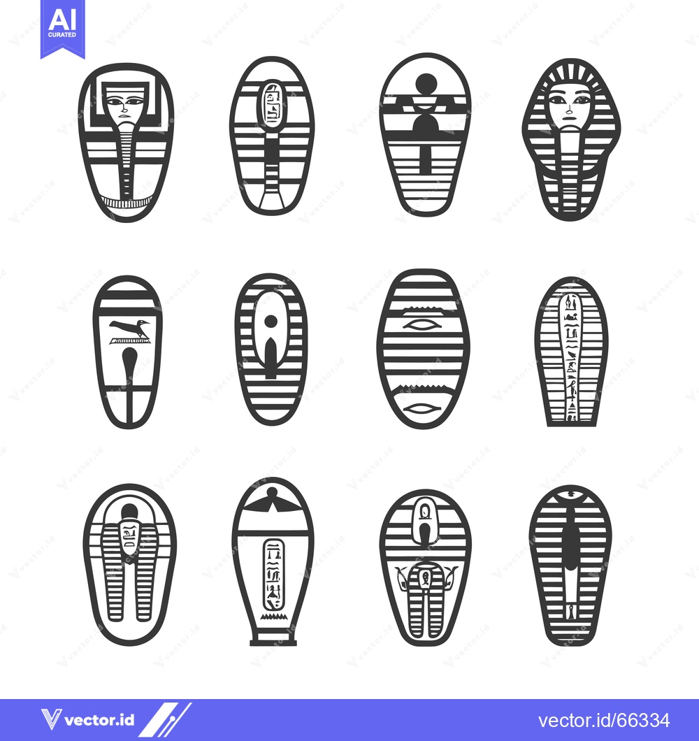 Premium Vector of Collection of Black and White Egyptian Sarcophagus Illustrations