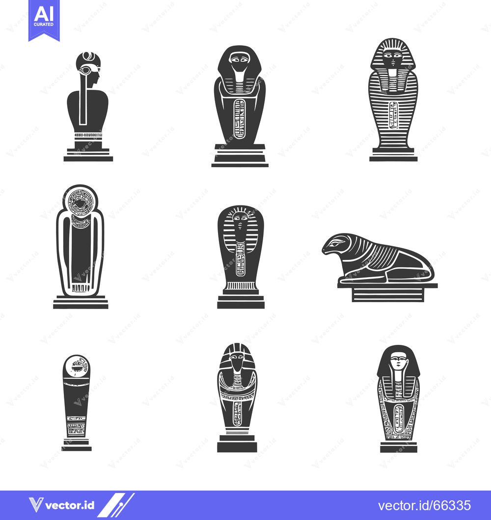 Premium Vector of Set of Egyptian Pharaoh Sarcophagus and Statues Icons