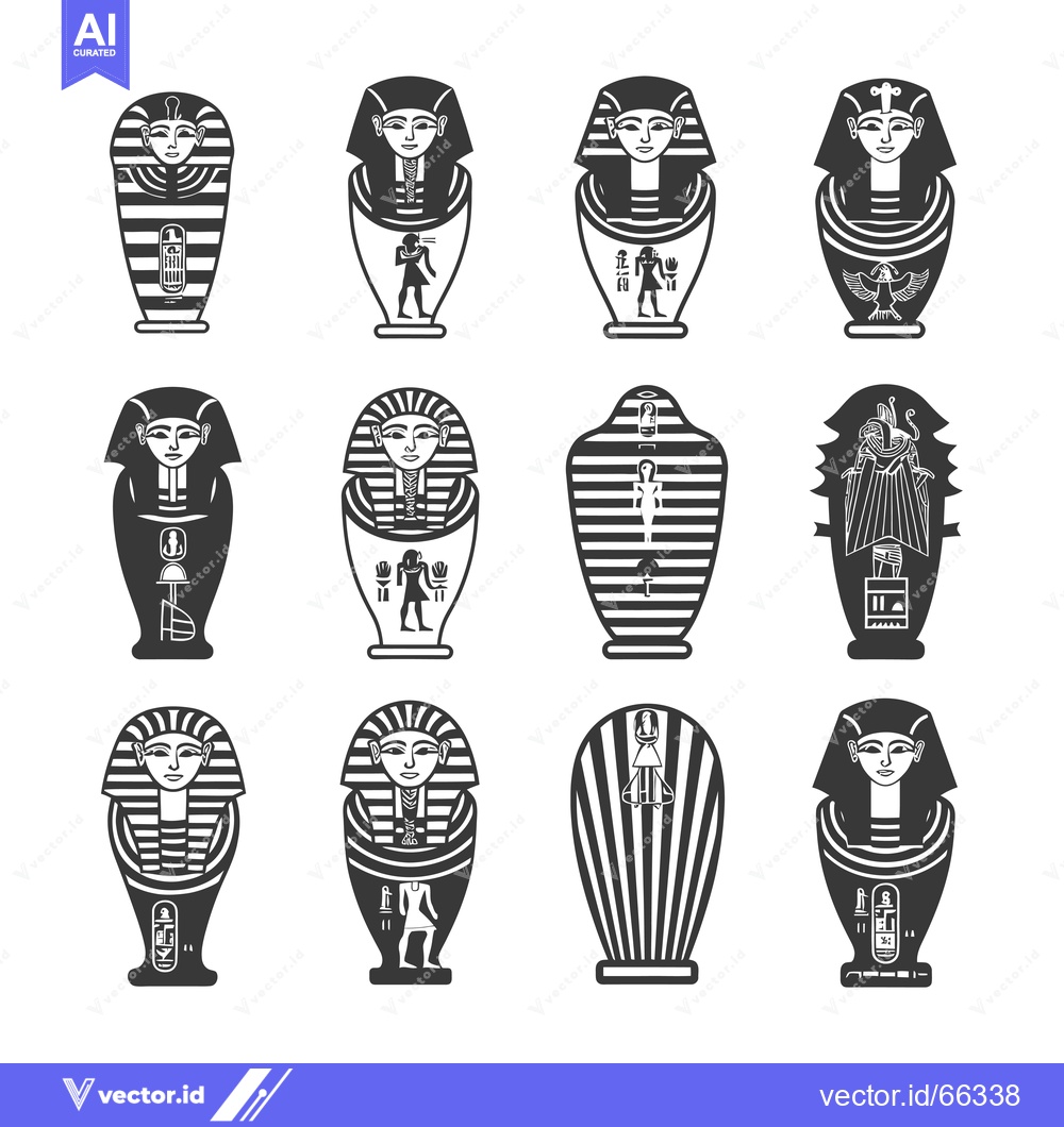 Premium Vector of A Collection of Egyptian Sarcophagi with Intricate Designs
