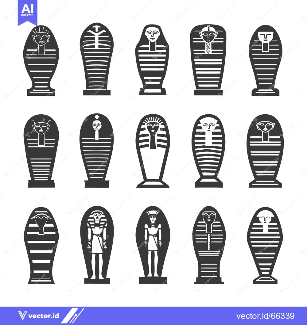 Premium Vector of A Collection of Black and White Egyptian Sarcophagi and Statues