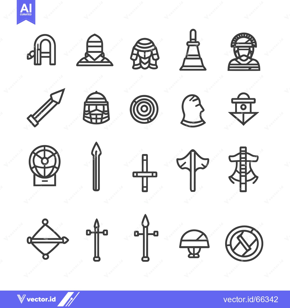 Premium Vector of Set of Linear Icons Representing Ancient Military Equipment and Weapon